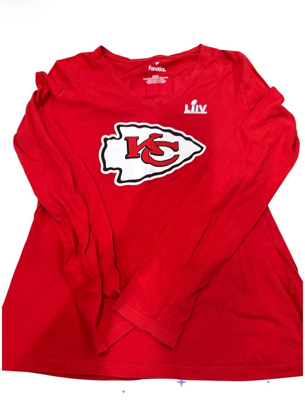 Fanatics Red White Chiefs Football LS Tee Women’s Size Med
